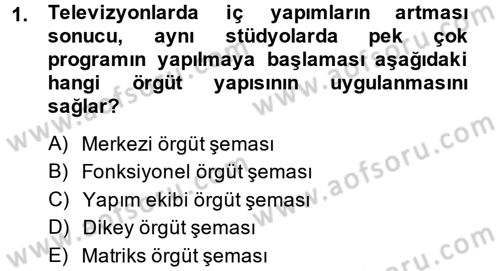 Radyo ve Televizyon İşletmeciliği Dersi 2013 - 2014 Yılı (Final) Dönem Sonu Sınav Soruları 1. Soru