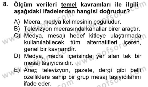 Radyo ve Televizyon İşletmeciliği Dersi 2013 - 2014 Yılı Tek Ders Sınav Soruları 8. Soru