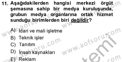Radyo ve Televizyon İşletmeciliği Dersi 2014 - 2015 Yılı (Vize) Ara Sınav Soruları 11. Soru