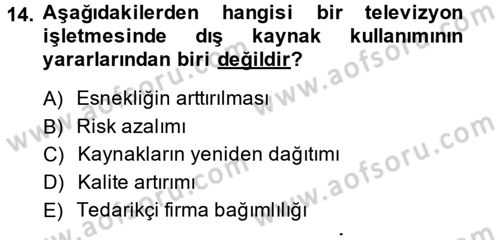 Radyo ve Televizyon İşletmeciliği Dersi 2014 - 2015 Yılı (Vize) Ara Sınav Soruları 14. Soru