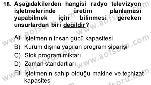 Radyo ve Televizyon İşletmeciliği Dersi 2014 - 2015 Yılı (Vize) Ara Sınav Soruları 18. Soru