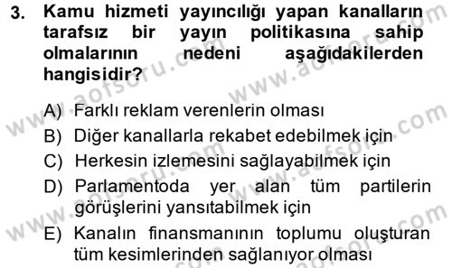 Radyo ve Televizyon İşletmeciliği Dersi 2014 - 2015 Yılı (Vize) Ara Sınav Soruları 3. Soru