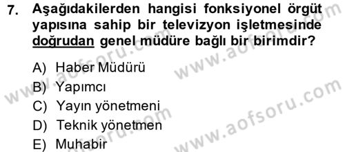 Radyo ve Televizyon İşletmeciliği Dersi 2014 - 2015 Yılı (Vize) Ara Sınavı 7. Soru