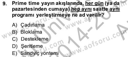 Radyo ve Televizyon İşletmeciliği Dersi 2014 - 2015 Yılı (Vize) Ara Sınav Soruları 9. Soru
