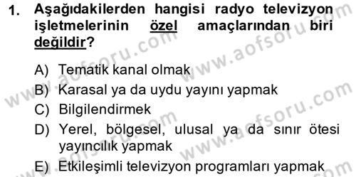 Radyo ve Televizyon İşletmeciliği Dersi 2014 - 2015 Yılı (Final) Dönem Sonu Sınav Soruları 1. Soru