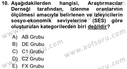Radyo ve Televizyon İşletmeciliği Dersi 2015 - 2016 Yılı (Vize) Ara Sınav Soruları 10. Soru