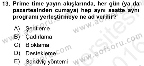 Radyo ve Televizyon İşletmeciliği Dersi 2015 - 2016 Yılı (Vize) Ara Sınav Soruları 13. Soru