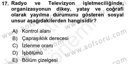 Radyo ve Televizyon İşletmeciliği Dersi 2015 - 2016 Yılı (Vize) Ara Sınavı 17. Soru