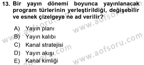 Radyo ve Televizyon İşletmeciliği Dersi 2015 - 2016 Yılı Tek Ders Sınavı 13. Soru