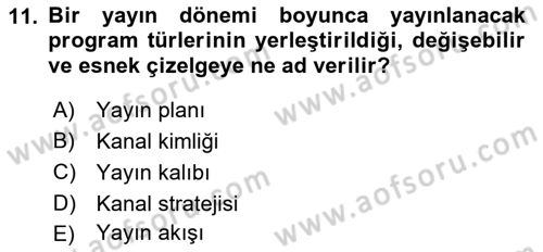 Radyo ve Televizyon İşletmeciliği Dersi 2018 - 2019 Yılı Yaz Okulu Sınav Soruları 11. Soru