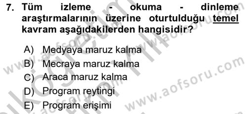 Radyo ve Televizyon İşletmeciliği Dersi 2018 - 2019 Yılı Yaz Okulu Sınav Soruları 7. Soru