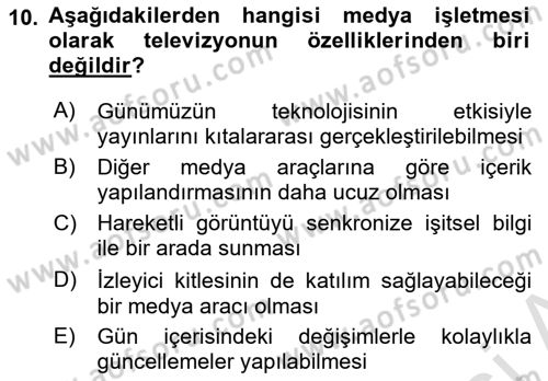 Radyo ve Televizyon İşletmeciliği Dersi 2020 - 2021 Yılı Yaz Okulu Sınav Soruları 10. Soru