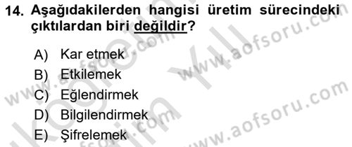 Radyo ve Televizyon İşletmeciliği Dersi 2020 - 2021 Yılı Yaz Okulu Sınav Soruları 14. Soru