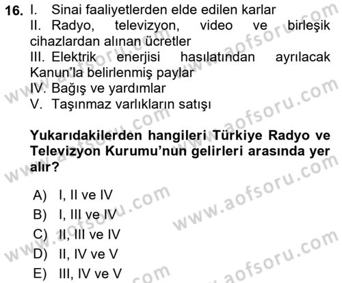 Radyo ve Televizyon İşletmeciliği Dersi 2020 - 2021 Yılı Yaz Okulu Sınav Soruları 16. Soru