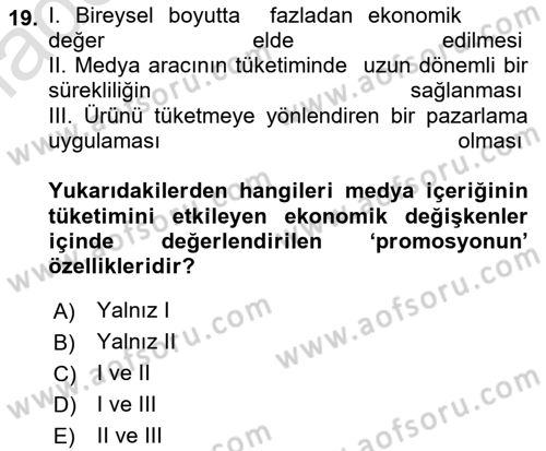Radyo ve Televizyon İşletmeciliği Dersi 2020 - 2021 Yılı Yaz Okulu Sınav Soruları 19. Soru