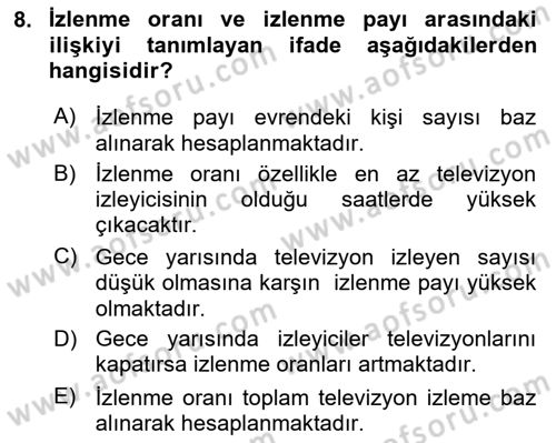 Radyo ve Televizyon İşletmeciliği Dersi 2020 - 2021 Yılı Yaz Okulu Sınav Soruları 8. Soru