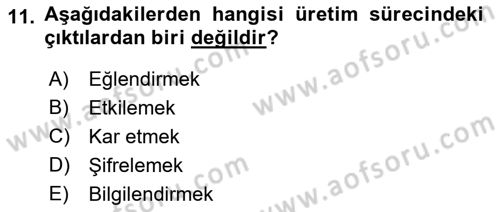 Radyo ve Televizyon İşletmeciliği Dersi 2021 - 2022 Yılı Yaz Okulu Sınav Soruları 11. Soru