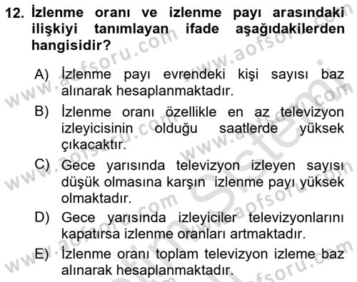 Radyo ve Televizyon İşletmeciliği Dersi 2021 - 2022 Yılı Yaz Okulu Sınav Soruları 12. Soru