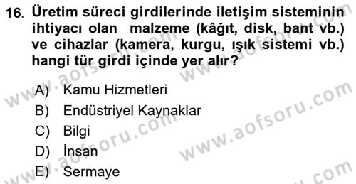 Radyo ve Televizyon İşletmeciliği Dersi 2021 - 2022 Yılı Yaz Okulu Sınav Soruları 16. Soru