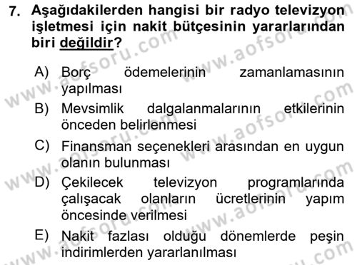 Radyo ve Televizyon İşletmeciliği Dersi 2021 - 2022 Yılı Yaz Okulu Sınav Soruları 7. Soru