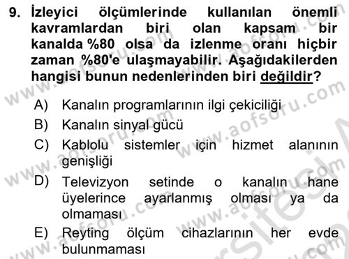 Radyo ve Televizyon İşletmeciliği Dersi 2021 - 2022 Yılı Yaz Okulu Sınav Soruları 9. Soru