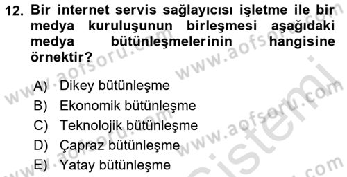Radyo ve Televizyon İşletmeciliği Dersi 2022 - 2023 Yılı Yaz Okulu Sınav Soruları 12. Soru