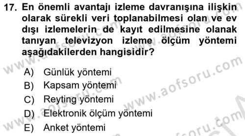 Radyo ve Televizyon İşletmeciliği Dersi 2022 - 2023 Yılı Yaz Okulu Sınav Soruları 17. Soru