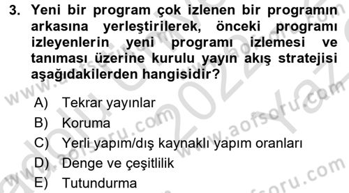Radyo ve Televizyon İşletmeciliği Dersi 2022 - 2023 Yılı Yaz Okulu Sınav Soruları 3. Soru