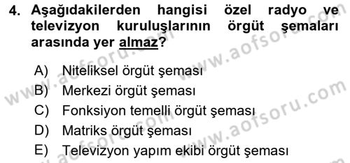 Radyo ve Televizyon İşletmeciliği Dersi 2022 - 2023 Yılı Yaz Okulu Sınav Soruları 4. Soru
