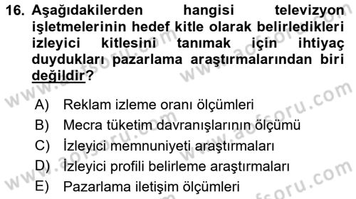 Radyo ve Televizyon İşletmeciliği Dersi 2023 - 2024 Yılı Yaz Okulu Sınav Soruları 16. Soru