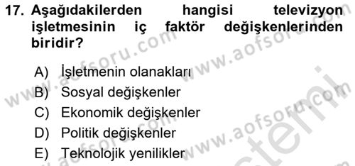 Radyo ve Televizyon İşletmeciliği Dersi 2023 - 2024 Yılı Yaz Okulu Sınav Soruları 17. Soru