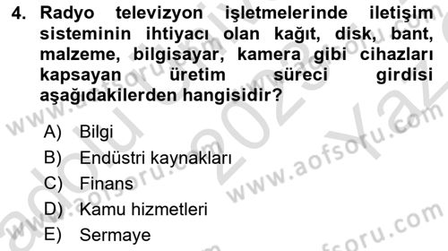 Radyo ve Televizyon İşletmeciliği Dersi 2023 - 2024 Yılı Yaz Okulu Sınav Soruları 4. Soru