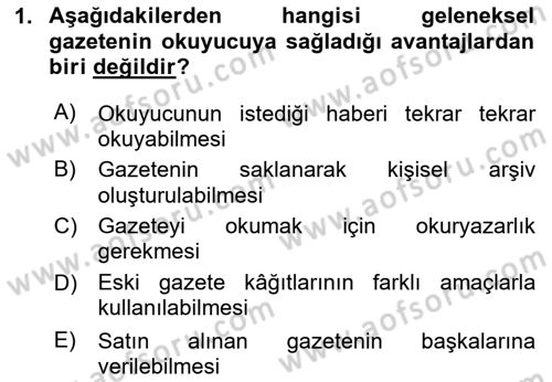 Yeni Medya Teorileri Dersi 2025 - 2026 Yılı (Vize) Ara Sınav Soruları 1. Soru