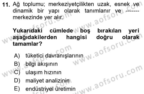 Yeni Medya Teorileri Dersi 2025 - 2026 Yılı (Vize) Ara Sınav Soruları 11. Soru