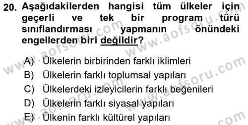 Radyo ve Televizyon Stüdyoları Dersi 2015 - 2016 Yılı (Vize) Ara Sınav Soruları 20. Soru