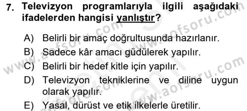 Radyo ve Televizyon Stüdyoları Dersi 2015 - 2016 Yılı (Vize) Ara Sınav Soruları 7. Soru