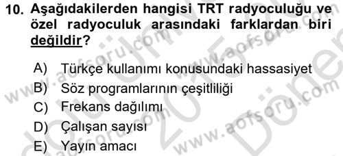 Radyo ve Televizyon Stüdyoları Dersi 2015 - 2016 Yılı (Final) Dönem Sonu Sınav Soruları 10. Soru