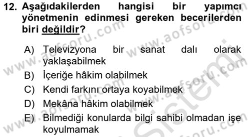 Radyo ve Televizyon Stüdyoları Dersi 2015 - 2016 Yılı (Final) Dönem Sonu Sınav Soruları 12. Soru