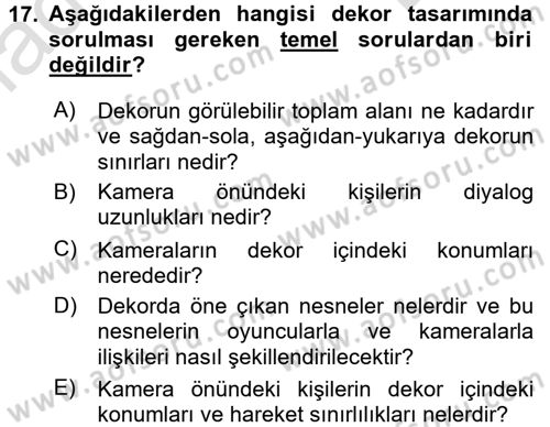 Radyo ve Televizyon Stüdyoları Dersi 2015 - 2016 Yılı (Final) Dönem Sonu Sınav Soruları 17. Soru