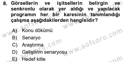 Radyo ve Televizyon Stüdyoları Dersi 2015 - 2016 Yılı (Final) Dönem Sonu Sınav Soruları 8. Soru