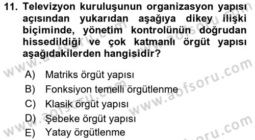 Radyo ve Televizyon Stüdyoları Dersi 2016 - 2017 Yılı (Vize) Ara Sınavı 11. Soru