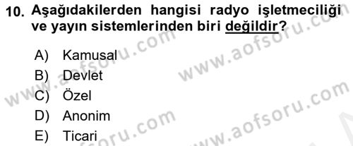 Radyo ve Televizyon Stüdyoları Dersi 2017 - 2018 Yılı (Vize) Ara Sınav Soruları 10. Soru