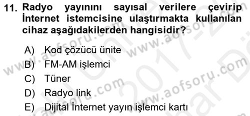 Radyo ve Televizyon Stüdyoları Dersi 2017 - 2018 Yılı (Vize) Ara Sınav Soruları 11. Soru