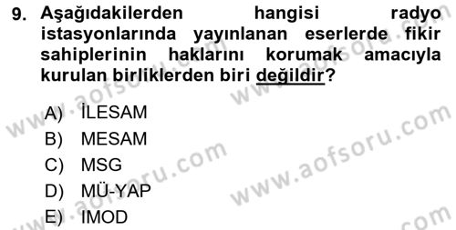 Radyo ve Televizyon Stüdyoları Dersi 2017 - 2018 Yılı (Vize) Ara Sınav Soruları 9. Soru