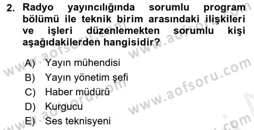 Radyo ve Televizyon Stüdyoları Dersi 2017 - 2018 Yılı (Final) Dönem Sonu Sınav Soruları 2. Soru