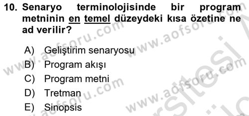 Radyo ve Televizyon Stüdyoları Dersi 2018 - 2019 Yılı 3 Ders Sınav Soruları 10. Soru