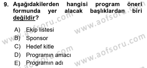 Radyo ve Televizyon Stüdyoları Dersi 2018 - 2019 Yılı 3 Ders Sınav Soruları 9. Soru