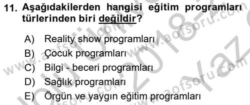 Radyo ve Televizyon Stüdyoları Dersi 2018 - 2019 Yılı Yaz Okulu Sınav Soruları 11. Soru