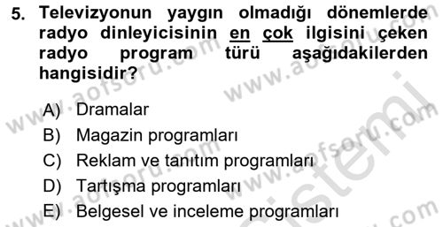 Radyo ve Televizyon Stüdyoları Dersi 2021 - 2022 Yılı (Final) Dönem Sonu Sınav Soruları 5. Soru