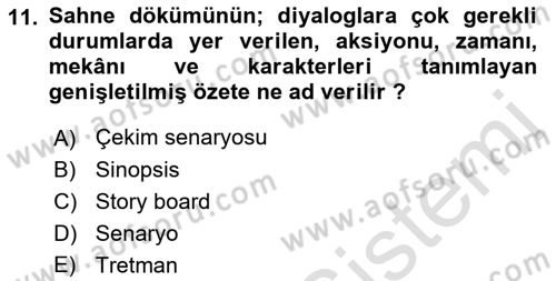Radyo ve Televizyon Stüdyoları Dersi 2021 - 2022 Yılı Yaz Okulu Sınav Soruları 11. Soru